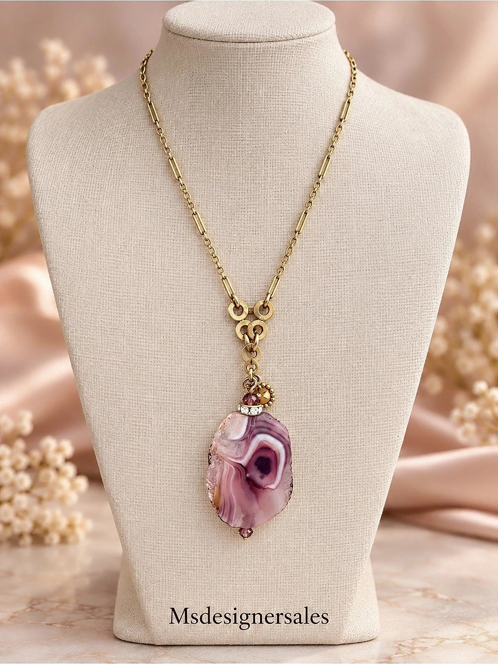 Pink Agate Pendant Necklace